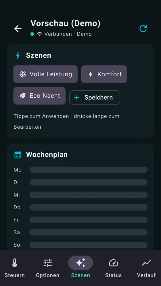 Szenen und Wochenplan in ClimaPilot
